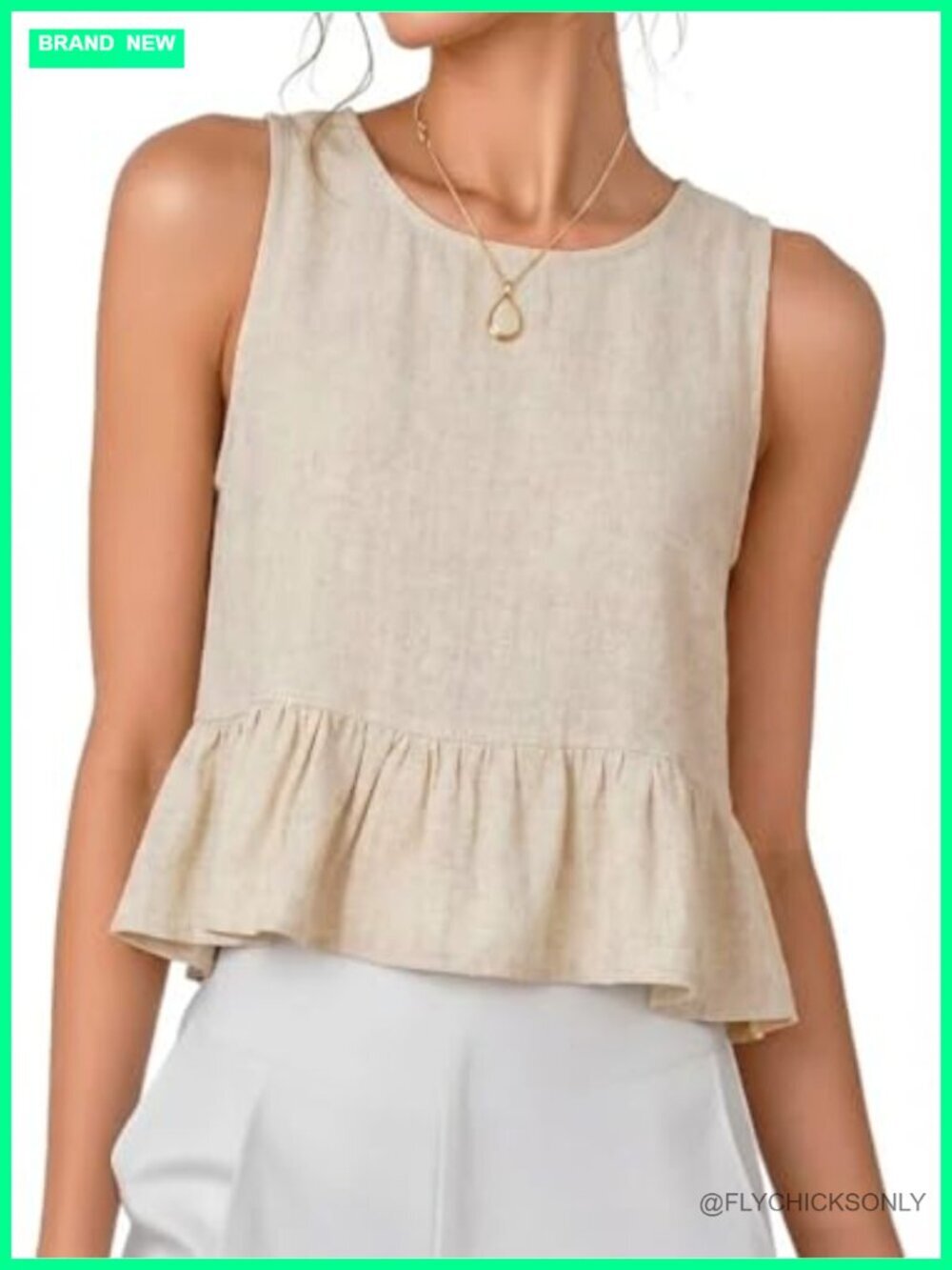 Ruffle Linen Tank Top Sleeveless Spring Summer Beach Vacation
